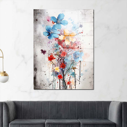 Bunte Blumen Splash Acrylglasbild Wandbild Bild Wanddeko Wohnzimmer XL