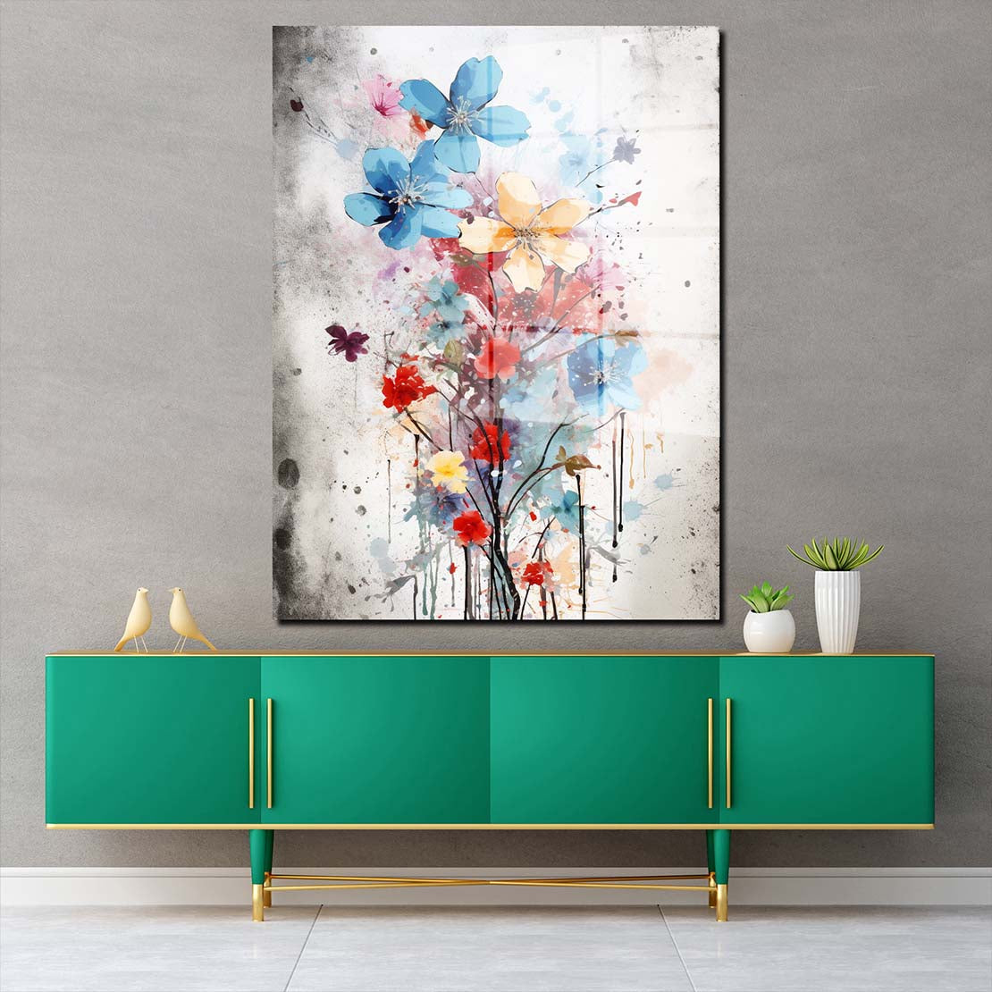 Bunte Blumen Splash Acrylglasbild Wandbild Bild Wanddeko Wohnzimmer XL