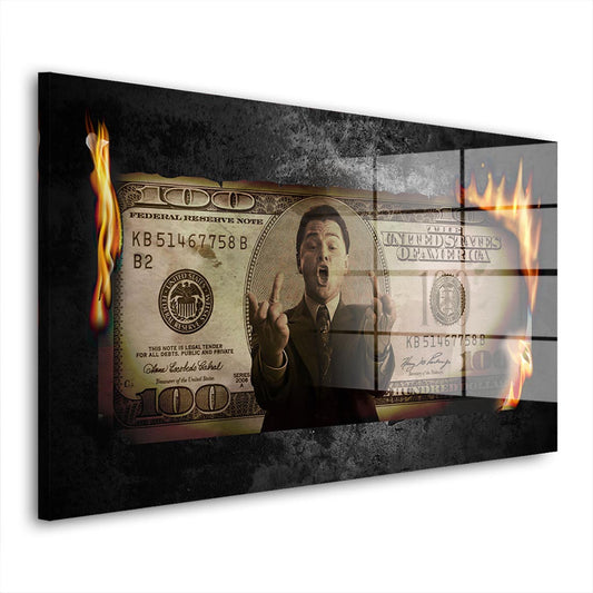 Burning Dollar Acrylglasbild Wandbild Bild Wanddeko Wohnzimmer XL