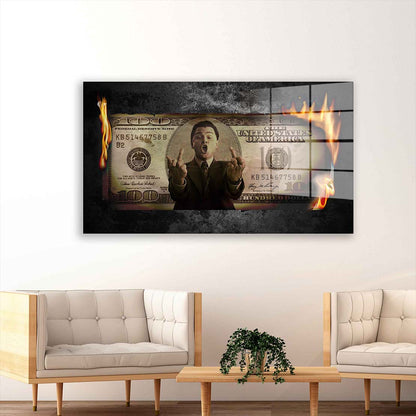 Burning Dollar Acrylglasbild Wandbild Bild Wanddeko Wohnzimmer XL