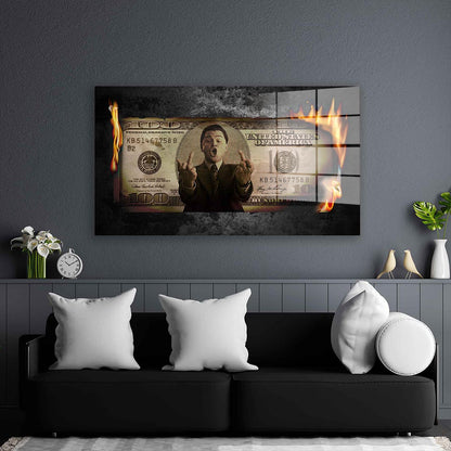 Burning Dollar Acrylglasbild Wandbild Bild Wanddeko Wohnzimmer XL