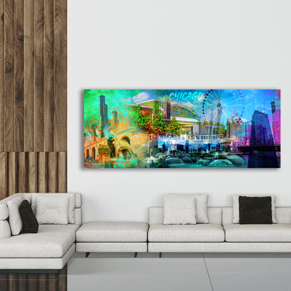 Chicago USA Pop Art Skyline Leinwandbild Wandbild Kunstdruck XL Wanddeko