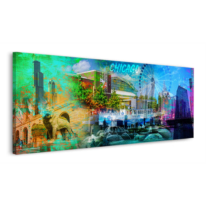 Chicago USA Pop Art Skyline Leinwandbild Wandbild Kunstdruck XL Wanddeko