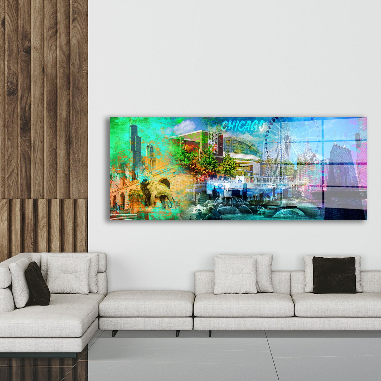 Chicago USA Pop Art Skyline Acrylglasbild Wandbild Bild Wanddeko Wohnzimmer XL