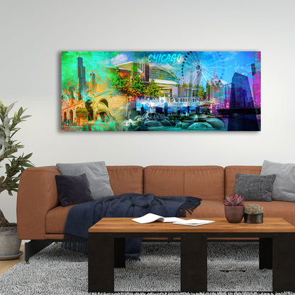 Chicago USA Pop Art Skyline Leinwandbild Wandbild Kunstdruck XL Wanddeko