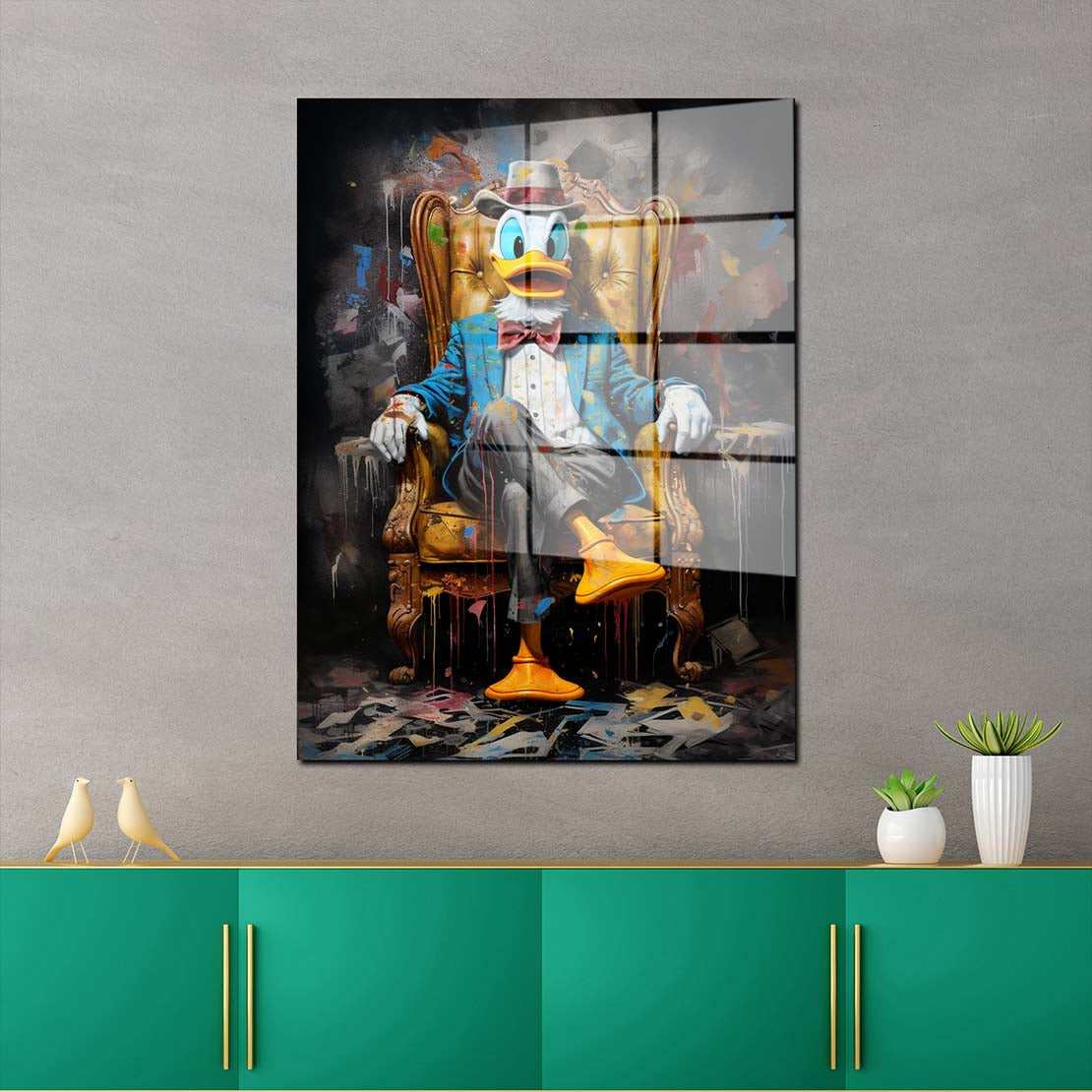 Comic Duck Pop Art sitzend Acrylglasbild Wandbild Bild Wanddeko Wohnzimmer XL