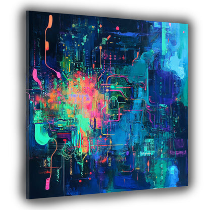 Abstrakt Cyberpunk Neon Farben Leinwandbild Wandbild Kunstdruck XL Wanddeko