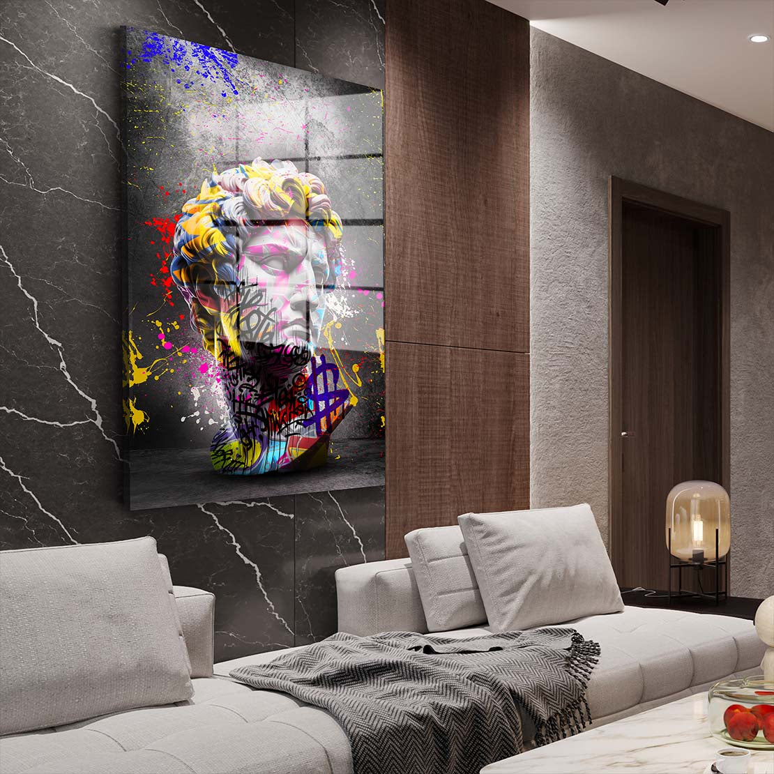 David Büste mit Graffiti Acrylglasbild Wandbild Bild Wanddeko Wohnzimmer XL
