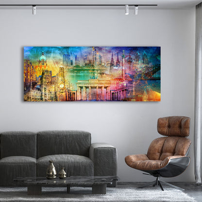 Deutschland Pop Art Städtecollage Leinwandbild Wandbild Kunstdruck XL Wanddeko