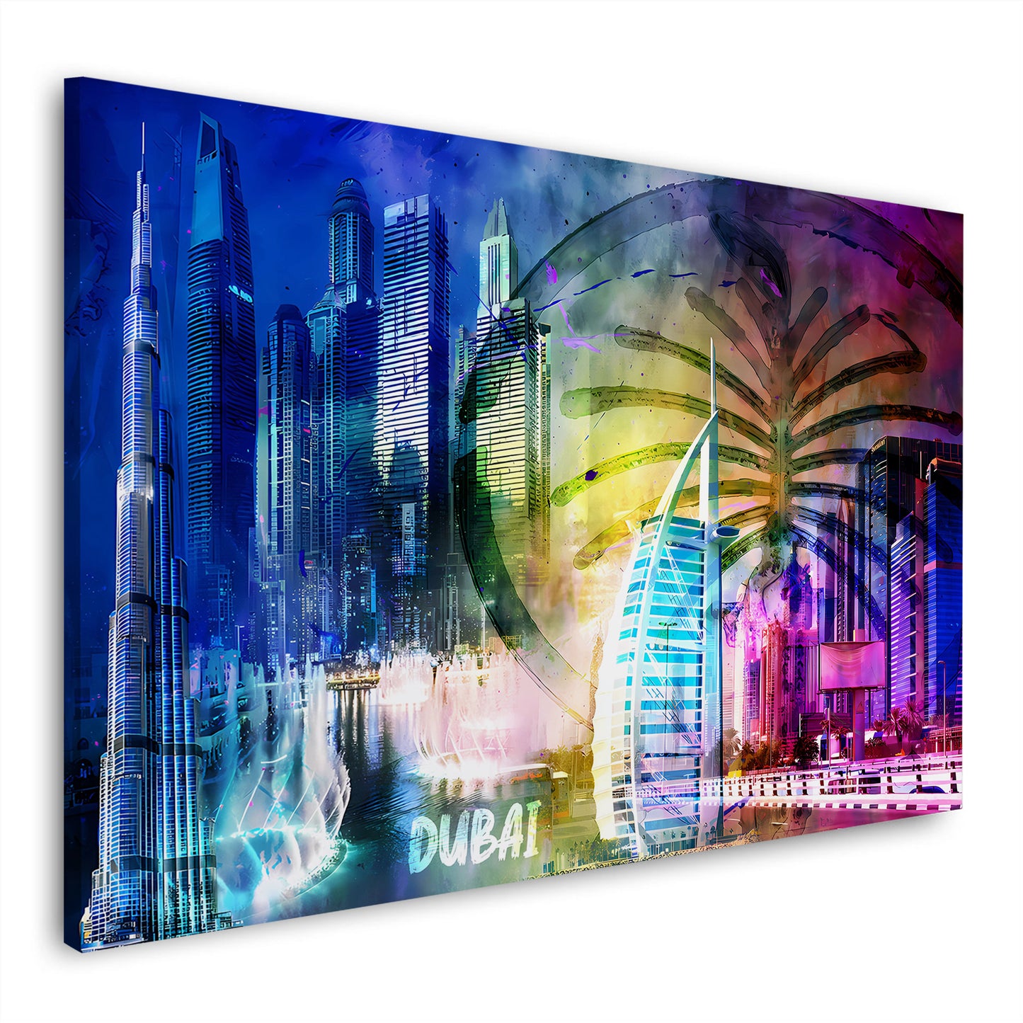Dubai Pop Art Skyline Burj Khalifa Wandbild Leinwandbild Kunstdruck XL Wanddeko