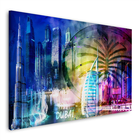 Dubai Pop Art Skyline Burj Khalifa Wandbild Leinwandbild Kunstdruck XL Wanddeko