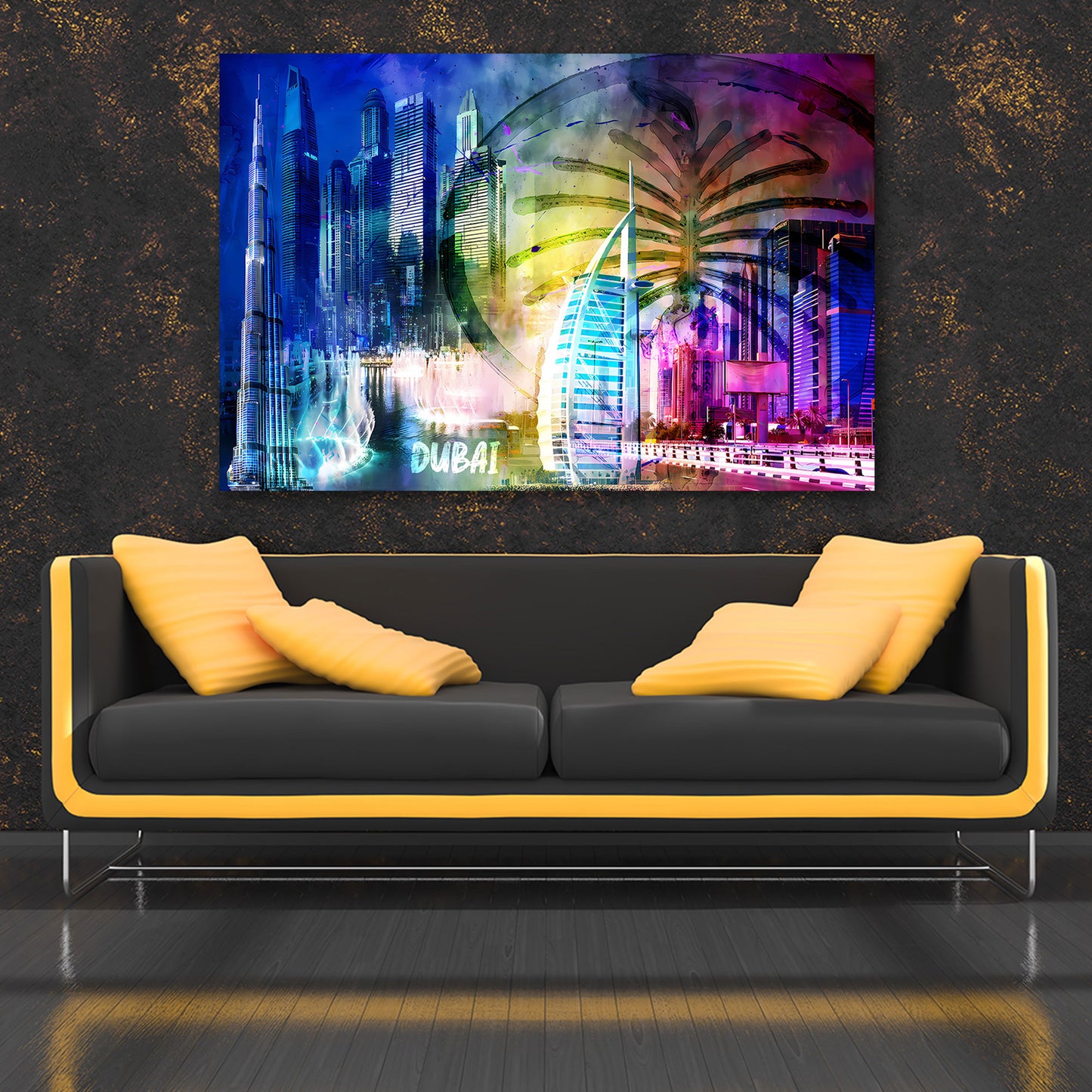 Dubai Pop Art Skyline Burj Khalifa Wandbild Leinwandbild Kunstdruck XL Wanddeko