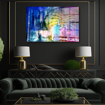 Dubai Pop Art Skyline Burj Khalifa Acrylglasbild Wandbild Wanddeko Wohnzimmer XL