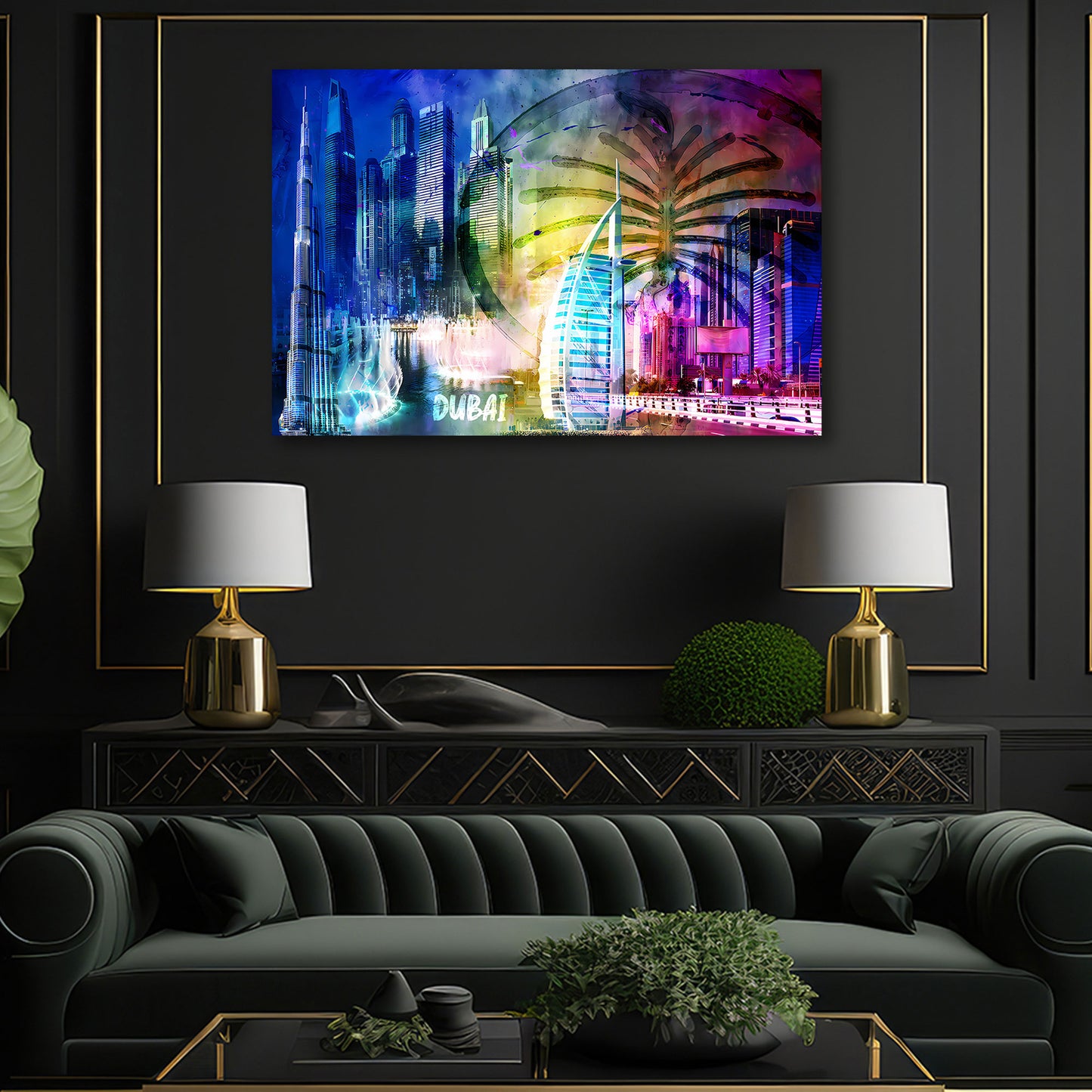 Dubai Pop Art Skyline Burj Khalifa Wandbild Leinwandbild Kunstdruck XL Wanddeko