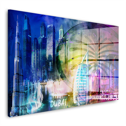 Dubai Pop Art Skyline Burj Khalifa Acrylglasbild Wandbild Wanddeko Wohnzimmer XL