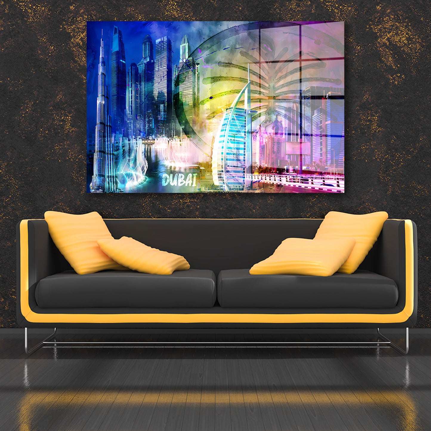 Dubai Pop Art Skyline Burj Khalifa Acrylglasbild Wandbild Wanddeko Wohnzimmer XL