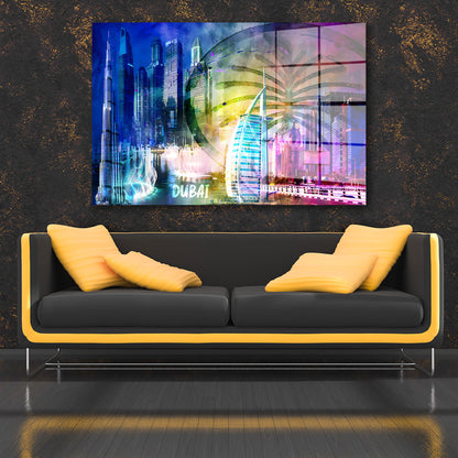 Dubai Pop Art Skyline Burj Khalifa Acrylglasbild Wandbild Wanddeko Wohnzimmer XL