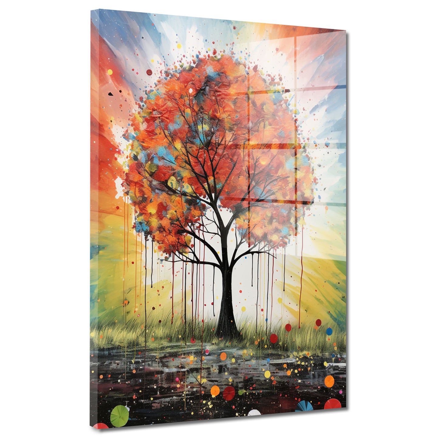 Farbefroher Baum Acrylglasbild Wandbild Bild Wanddeko Wohnzimmer XL