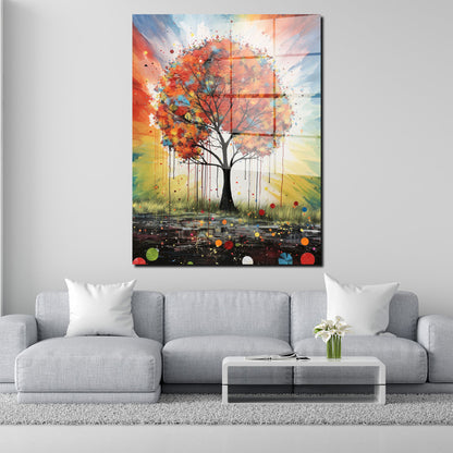 Farbefroher Baum Acrylglasbild Wandbild Bild Wanddeko Wohnzimmer XL