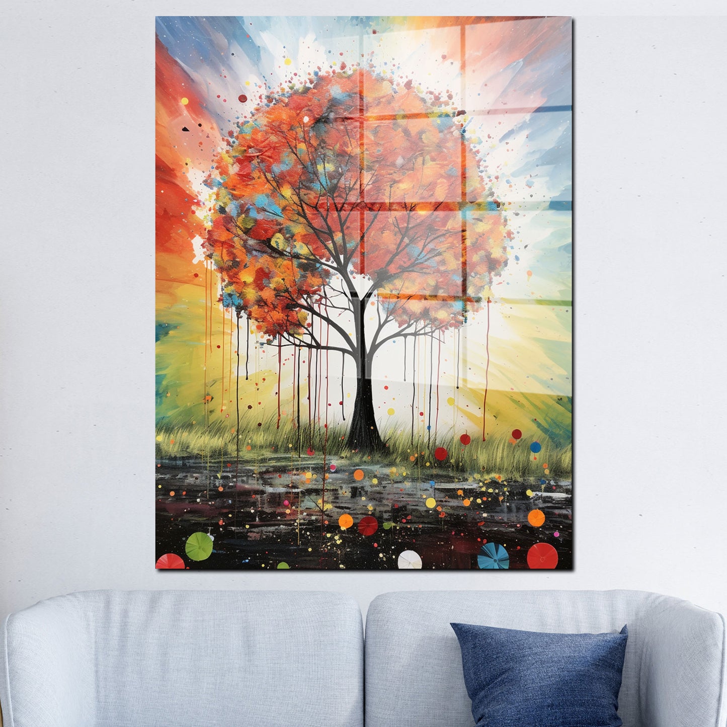 Farbefroher Baum Acrylglasbild Wandbild Bild Wanddeko Wohnzimmer XL