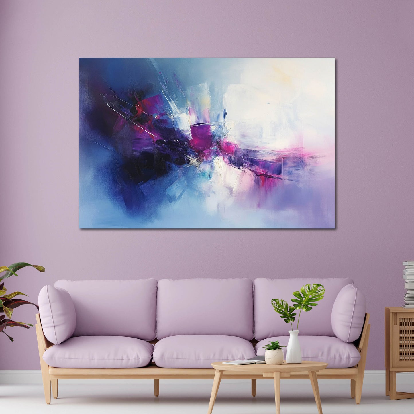 Farbexplosion abstrakt Lila Töne Wandbild Leinwandbild Kunstdruck XL Wanddeko