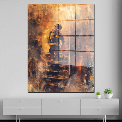 Feuerwehrmänner in brennendem Haus Acrylglasbild Wandbild Wohnzimmer XL
