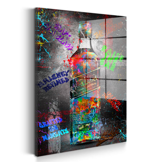 Flasche Whisky Graffiti Kunst Acrylglasbild Wandbild Bild Wanddeko Wohnzimmer XL
