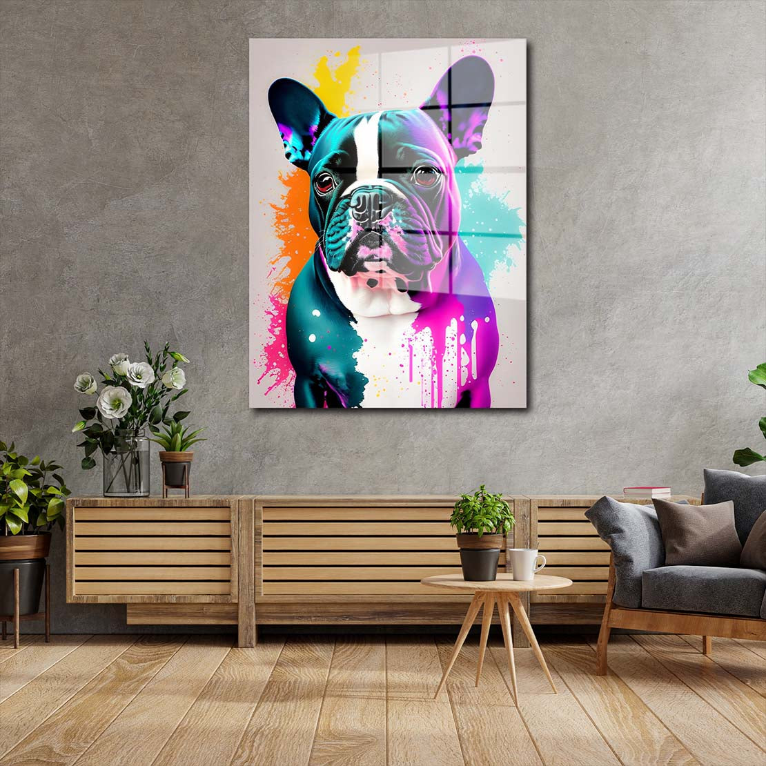 Französische Bulldogge Pop Art Acrylglasbild Wandbild Wanddeko Wohnzimmer XL