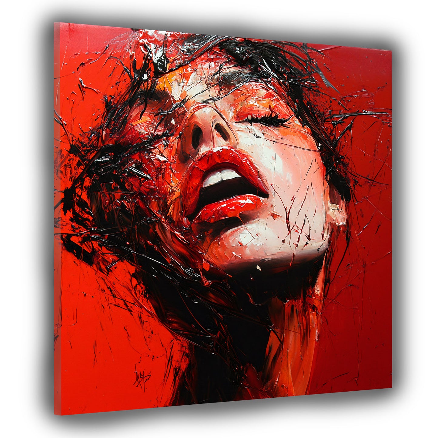 Abstrakt Frauengesicht rot Leinwandbild Wandbild Kunstdruck XL Wanddeko