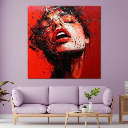 Abstrakt Frauengesicht rot Leinwandbild Wandbild Kunstdruck XL Wanddeko