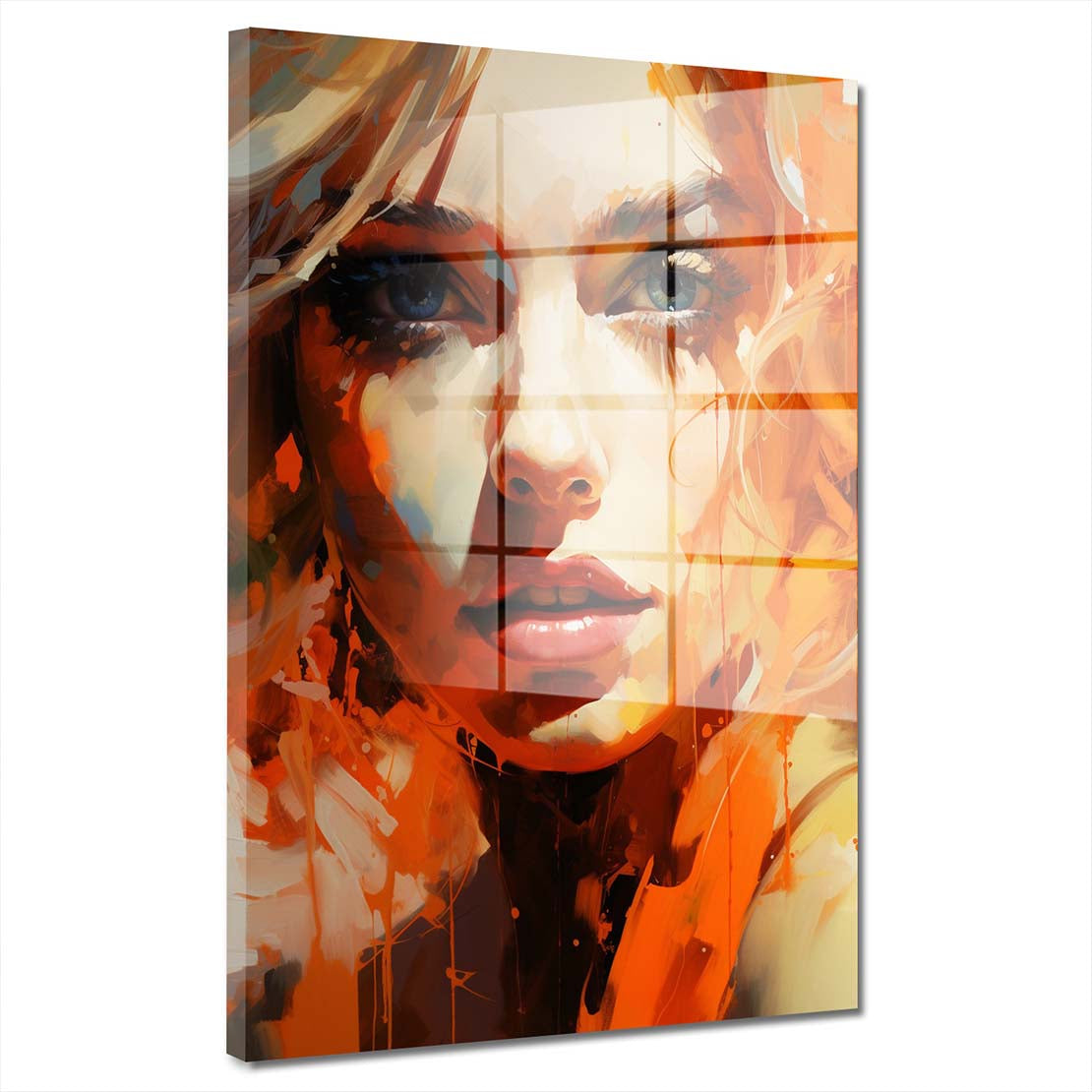 Frauengesicht Orange Style Acrylglasbild Wandbild Bild Wanddeko Wohnzimmer XL