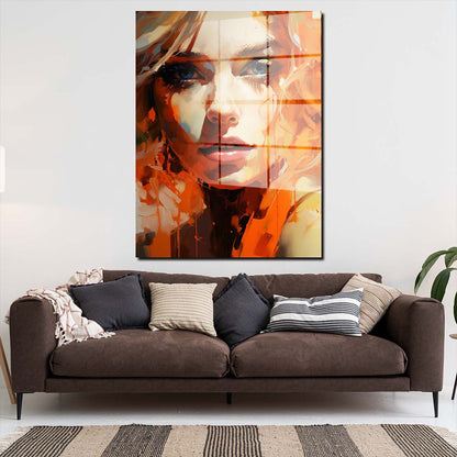 Frauengesicht Orange Style Acrylglasbild Wandbild Bild Wanddeko Wohnzimmer XL