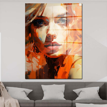 Frauengesicht Orange Style Acrylglasbild Wandbild Bild Wanddeko Wohnzimmer XL