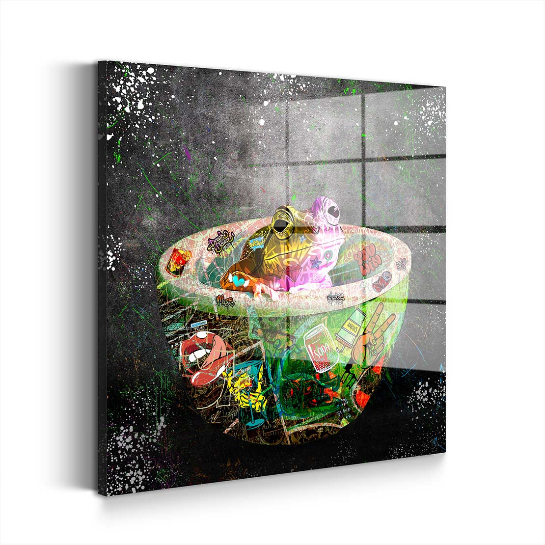 Frosch in Badewanne Graffiti Acrylglasbild Wandbild Bild Wanddeko Wohnzimmer XL