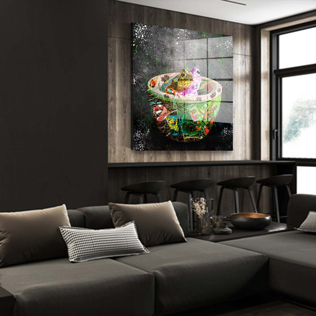 Frosch in Badewanne Graffiti Acrylglasbild Wandbild Bild Wanddeko Wohnzimmer XL