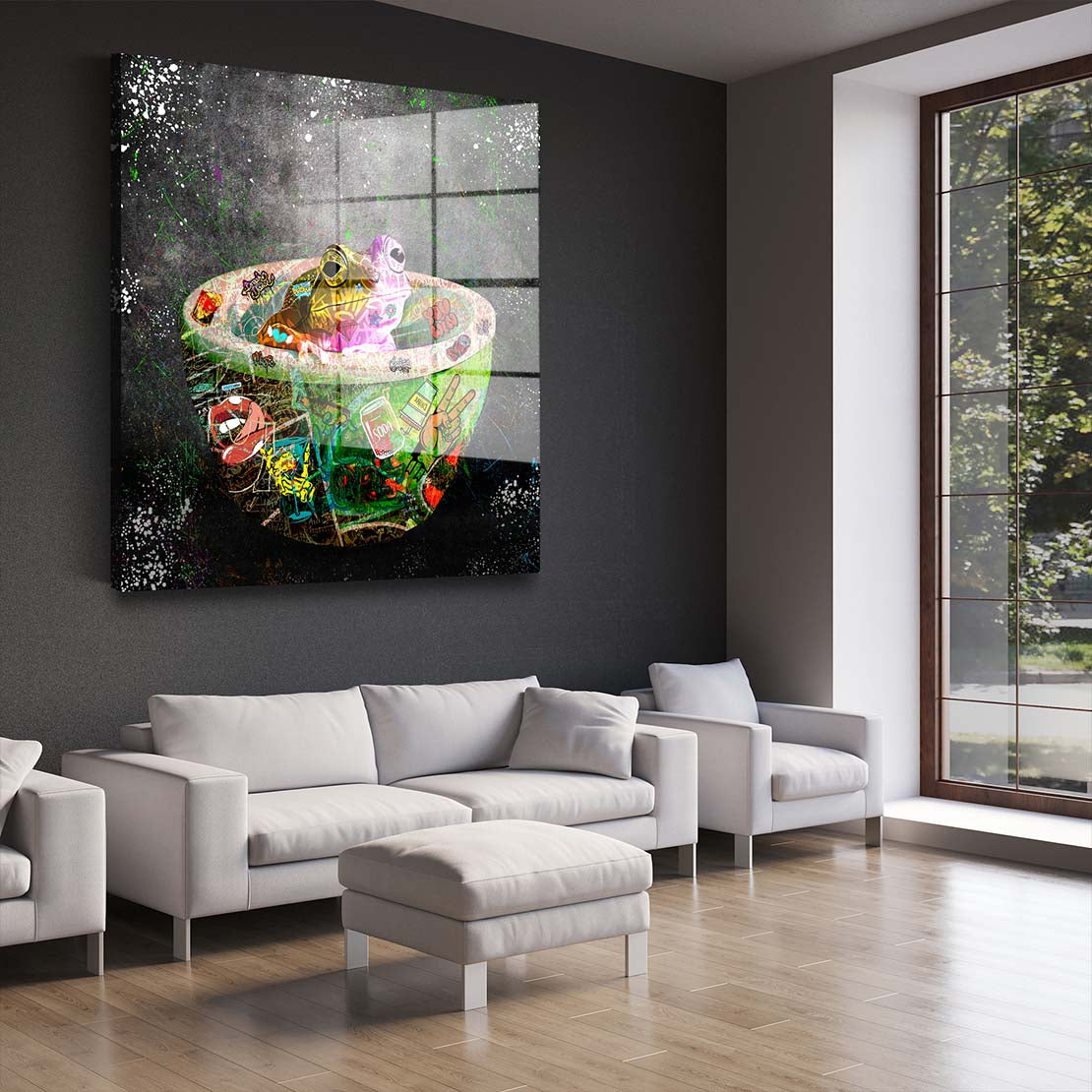 Frosch in Badewanne Graffiti Acrylglasbild Wandbild Bild Wanddeko Wohnzimmer XL