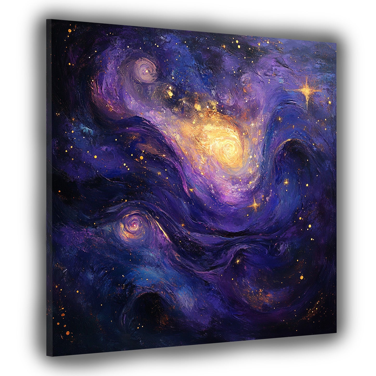 Galaxie Lila Gold Sterne abstrakt Leinwandbild Wandbild Kunstdruck XL Wanddeko