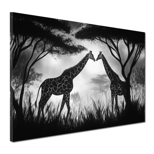 Giraffenpaar schwarz weiß Afrika Wandbild Leinwandbild Kunstdruck XL Wanddeko