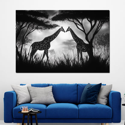 Giraffenpaar schwarz weiß Afrika Wandbild Leinwandbild Kunstdruck XL Wanddeko