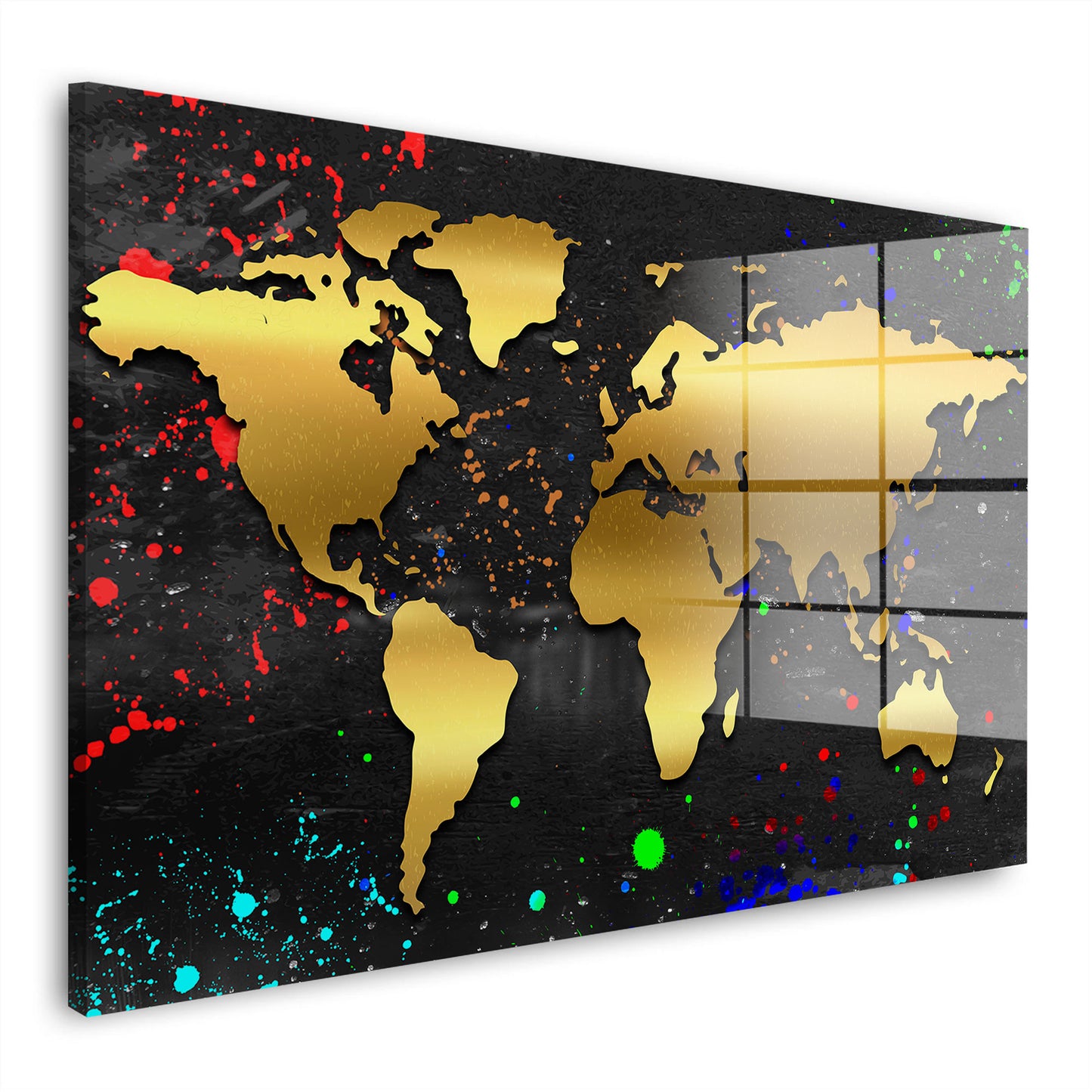 Goldene Landkarte Acrylglasbild Wandbild Bild Wanddeko Wohnzimmer XL