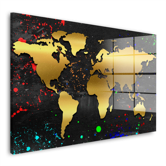 Goldene Landkarte Acrylglasbild Wandbild Bild Wanddeko Wohnzimmer XL