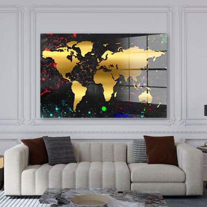 Goldene Landkarte Acrylglasbild Wandbild Bild Wanddeko Wohnzimmer XL