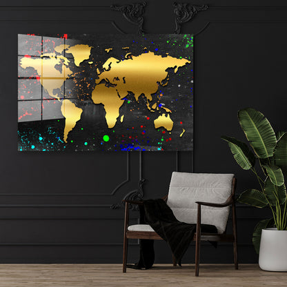 Goldene Landkarte Acrylglasbild Wandbild Bild Wanddeko Wohnzimmer XL