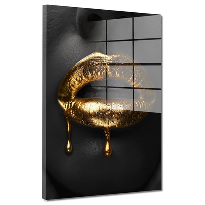 Goldene Lippen Acrylglasbild Wandbild Bild Wanddeko Wohnzimmer XL