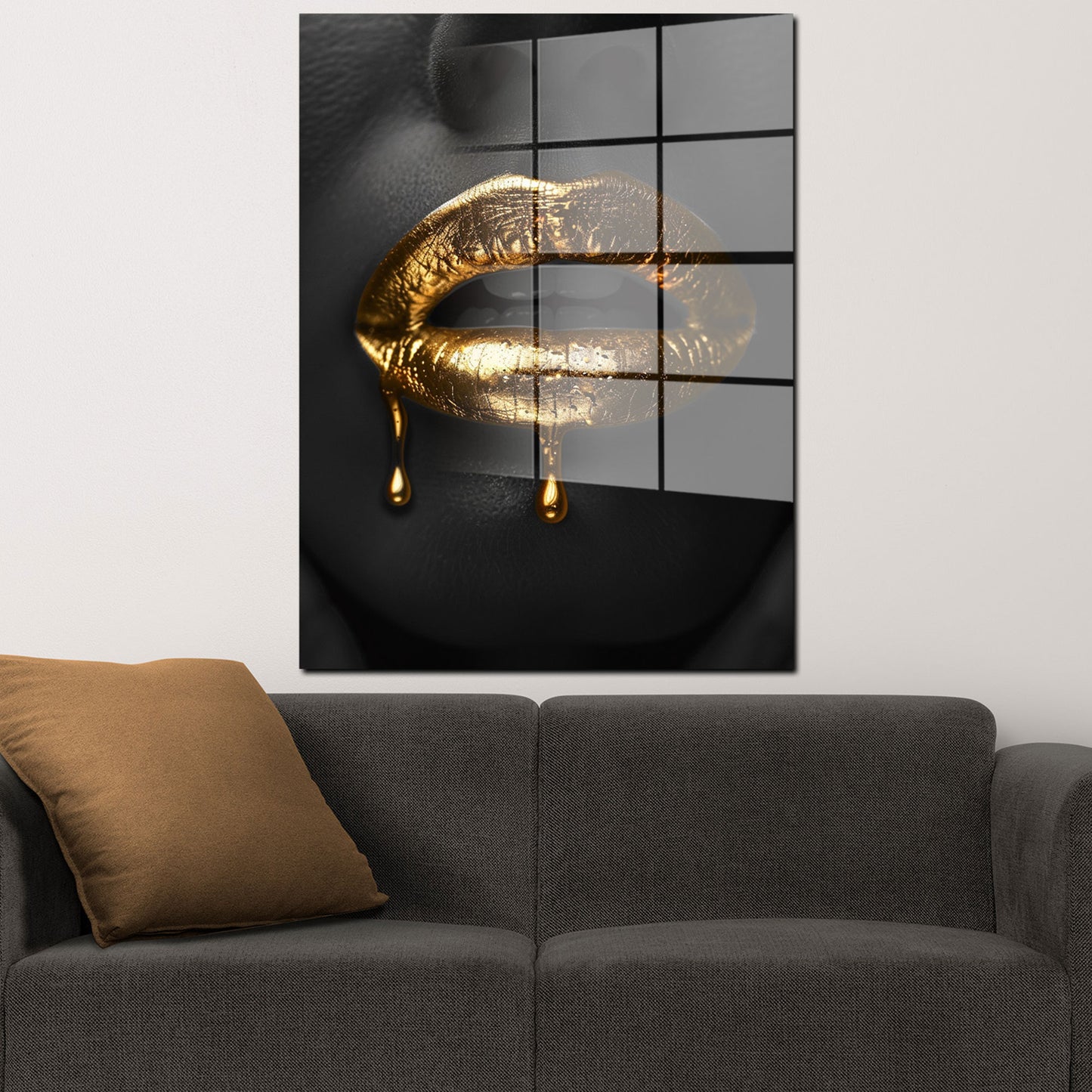 Goldene Lippen Acrylglasbild Wandbild Bild Wanddeko Wohnzimmer XL