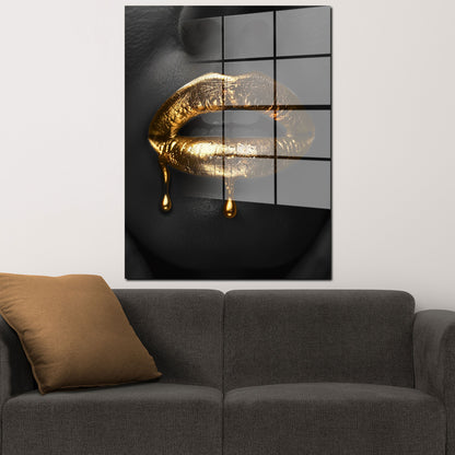 Goldene Lippen Acrylglasbild Wandbild Bild Wanddeko Wohnzimmer XL