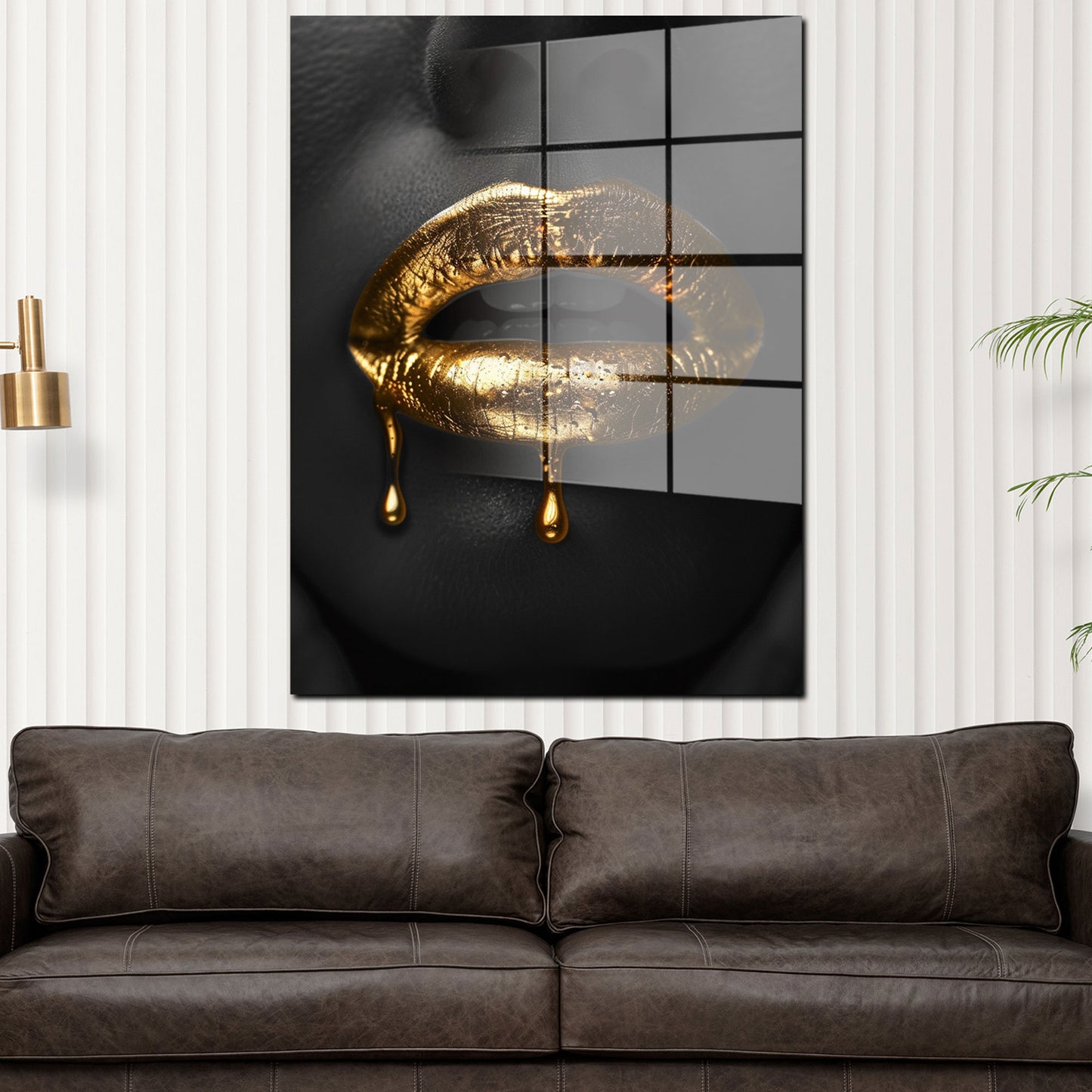 Goldene Lippen Acrylglasbild Wandbild Bild Wanddeko Wohnzimmer XL