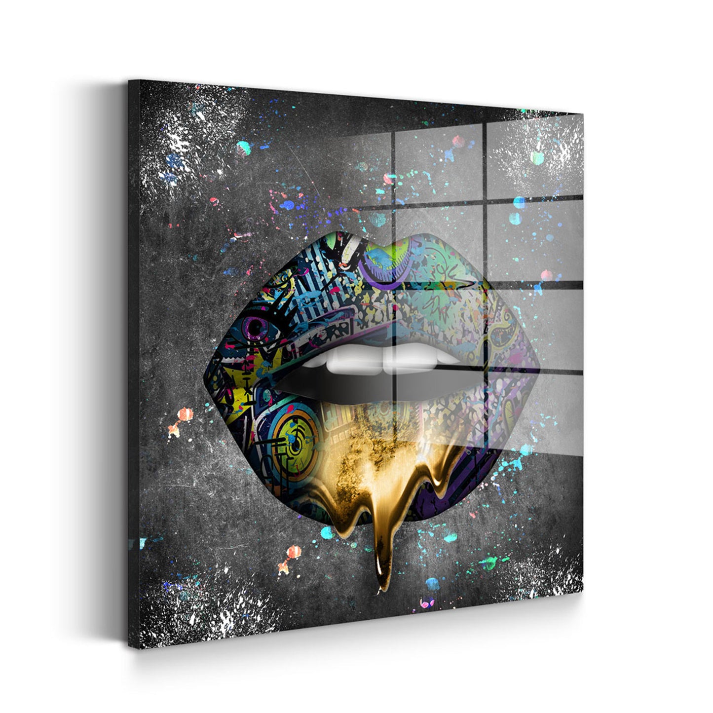 Graffiti Lippen Acrylglasbild Wandbild Bild Wanddeko Wohnzimmer XL