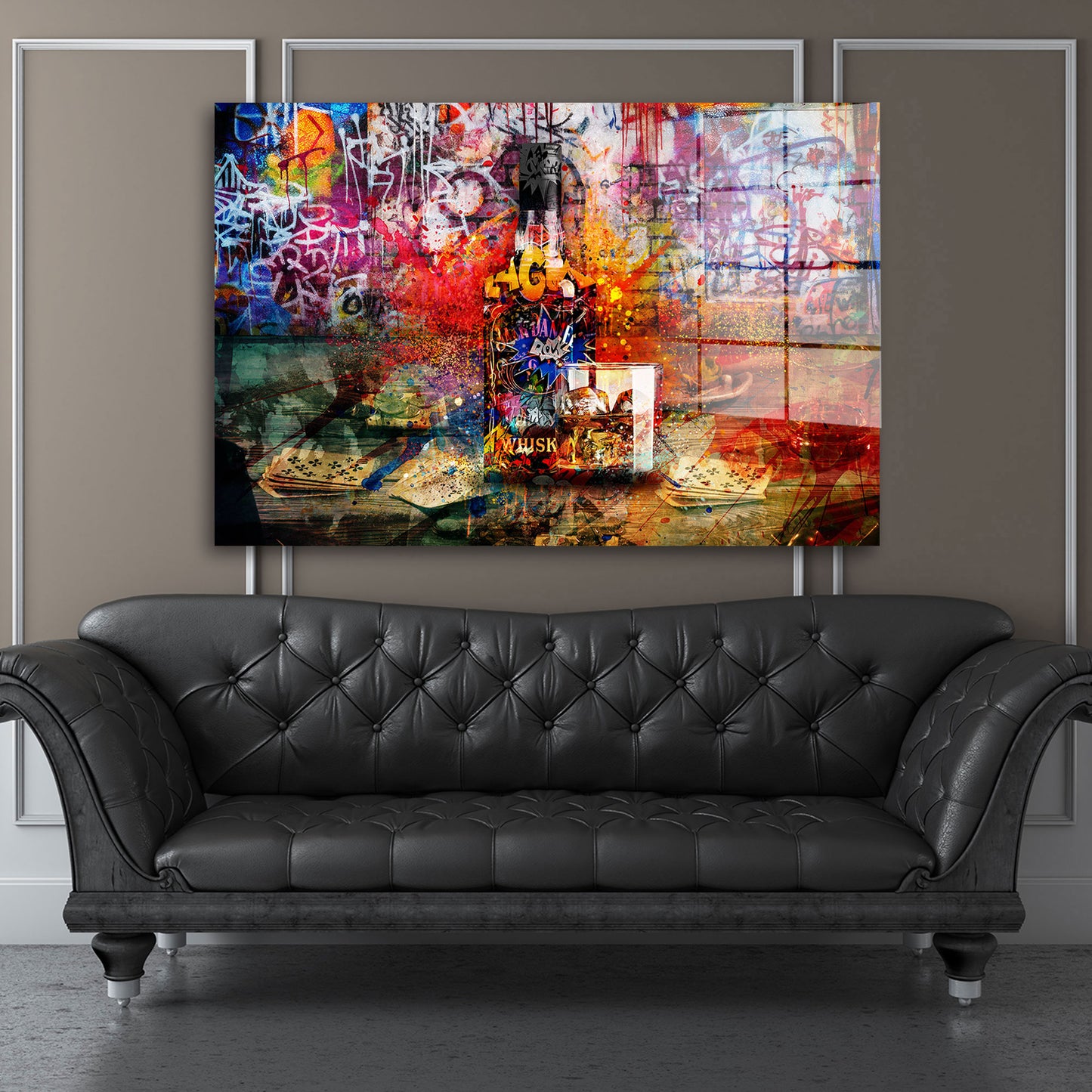 Graffiti Pop Art Whisky Acrylglasbild Wandbild Bild Wanddeko Wohnzimmer XL