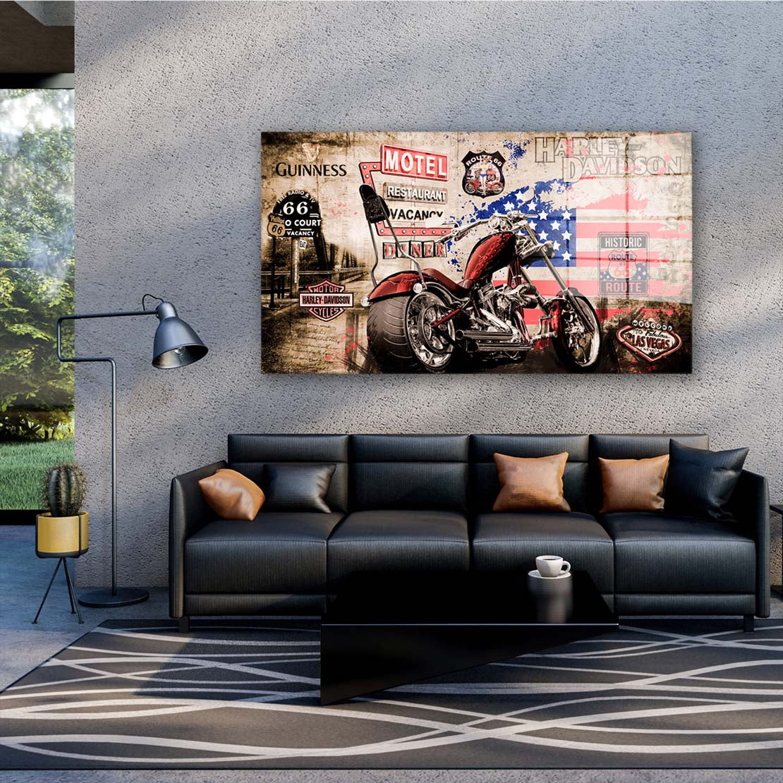 Harley Custom Bike Chopper Acrylglasbild Wandbild Bild Wanddeko Wohnzimmer XL